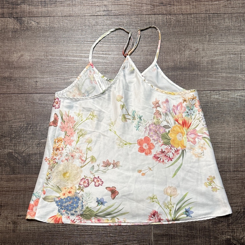 Flora Nikrooz Floral Satin Pajama Set - White and Pink - Picture 3 of 6